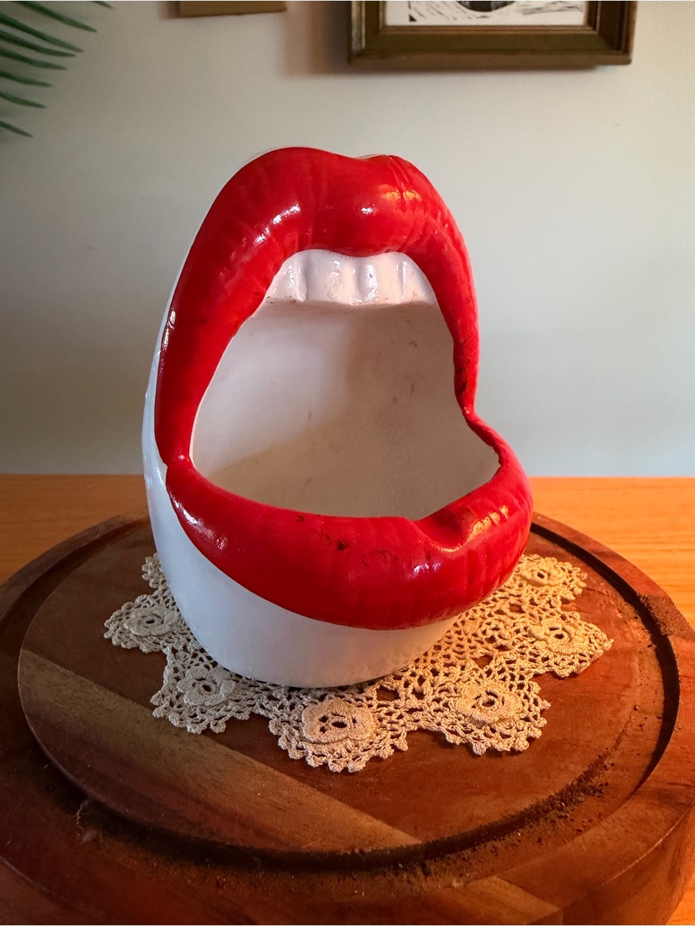 Red Lip Ceramic Sculpture Decorative Accent Vase- Ashtray- Candy Dish
